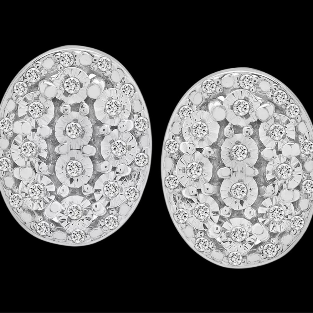 Macy's 🆕 Luxury Diamond Oval Halo Cluster Earrings set in 925 Sterling.